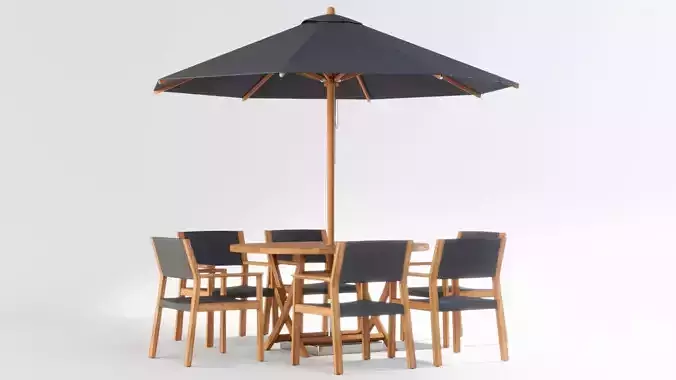 3D model Outdoor dining set with parasol 3D model