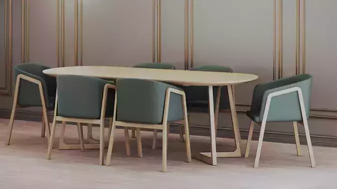 Dining set table and chairs Low-poly 3D model