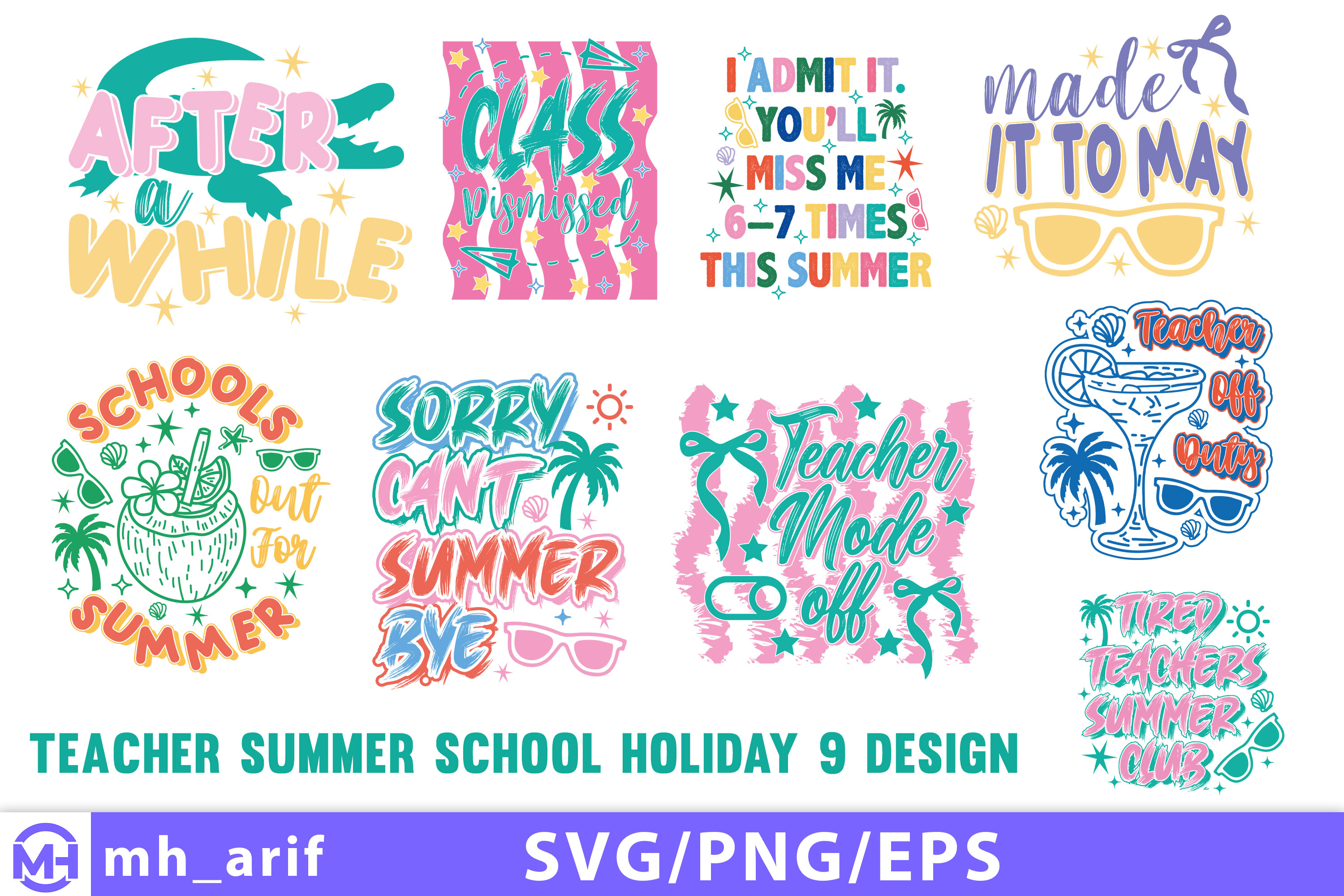 Summer Teacher School Holiday SVG PNG Bundle