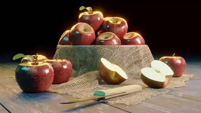 Photorealistic Apple Basket Scene - High-Detail 3D Model 3D model