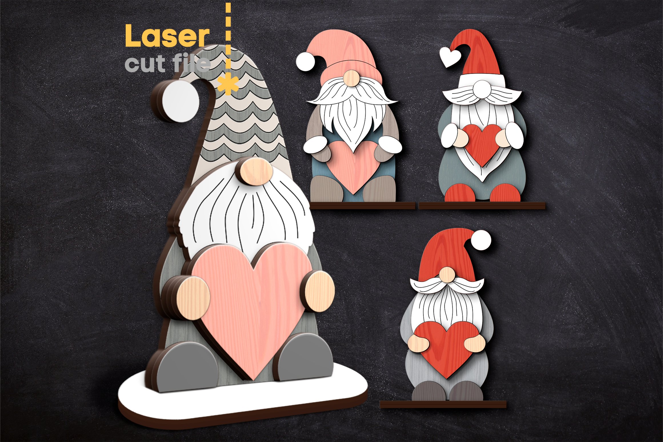 Gnomes with Hearts Bundle SVG laser cut files for Glowforge