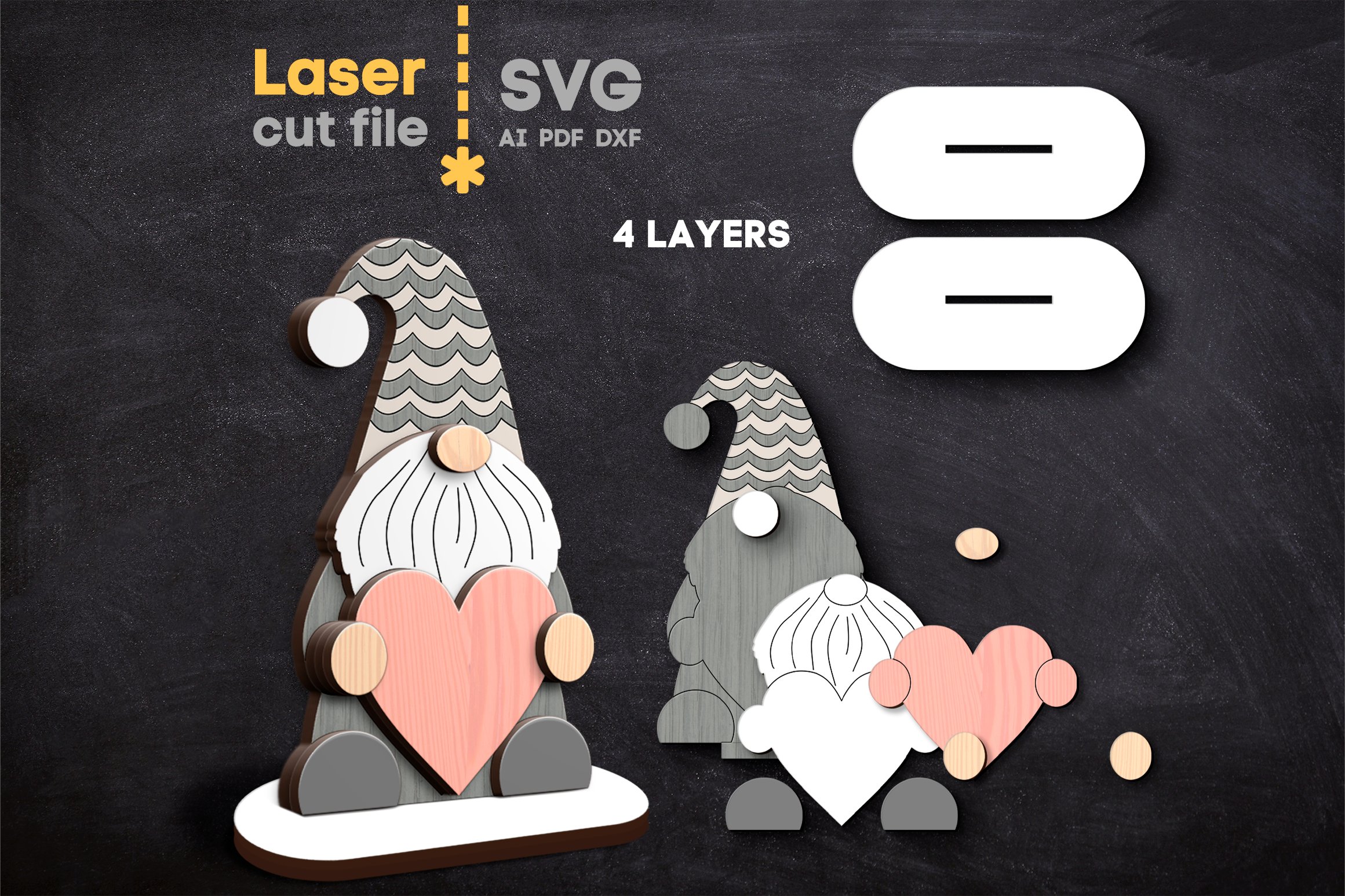 Gnomes with Hearts Bundle SVG laser cut files for Glowforge 3