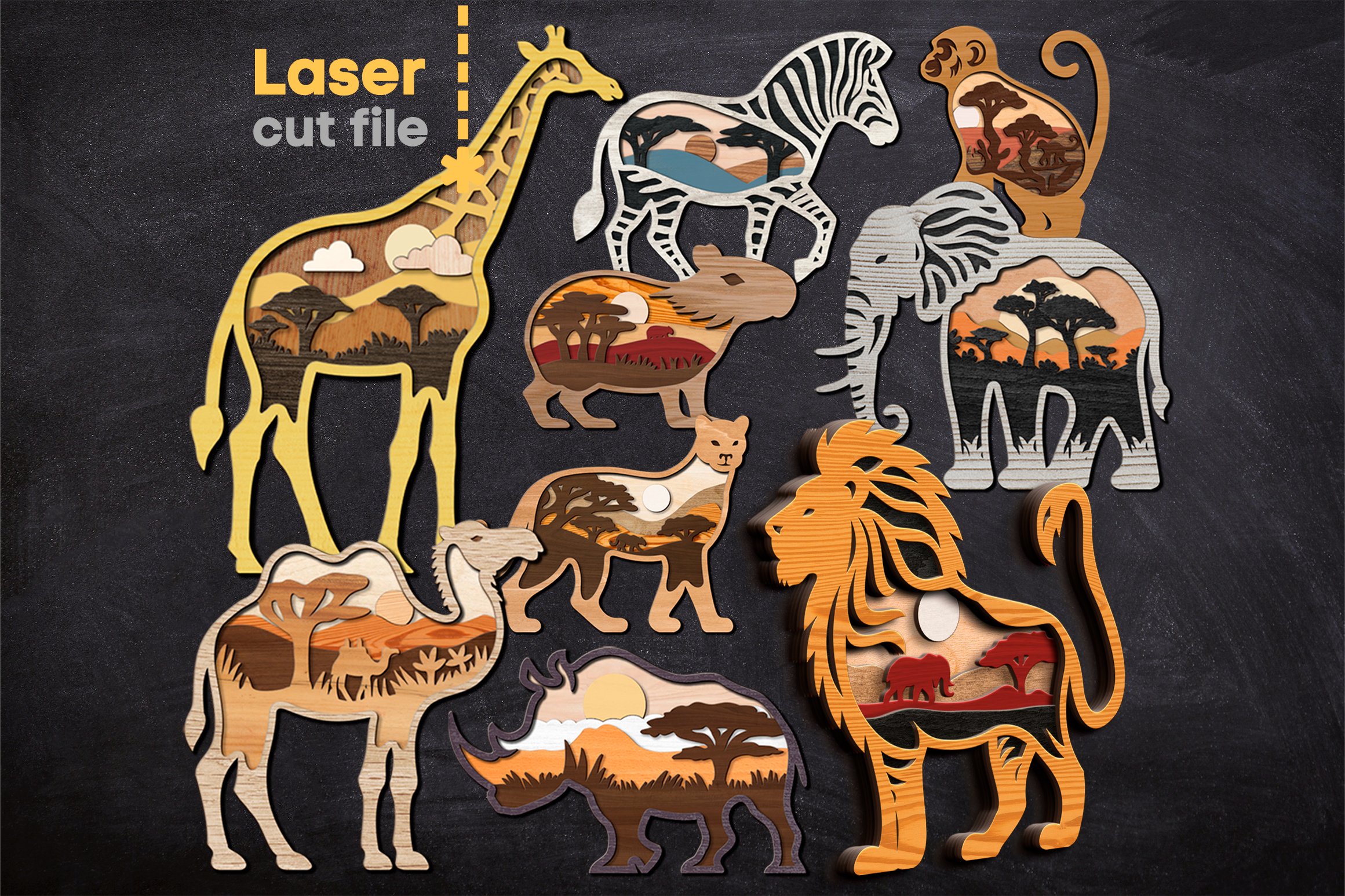 African Animals Bundle SVG laser cut file for Glowforge