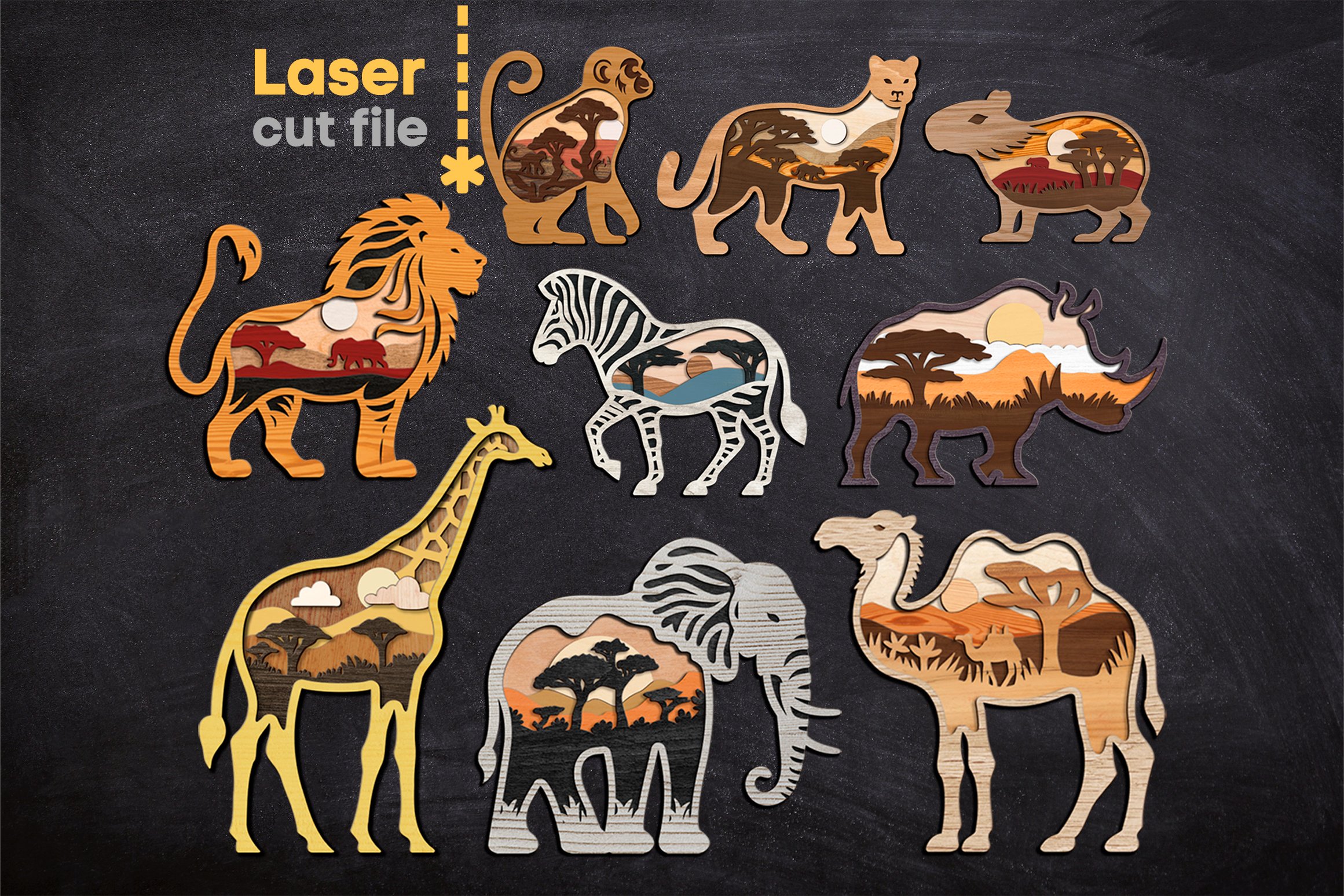 African Animals Bundle SVG laser cut file for Glowforge 2
