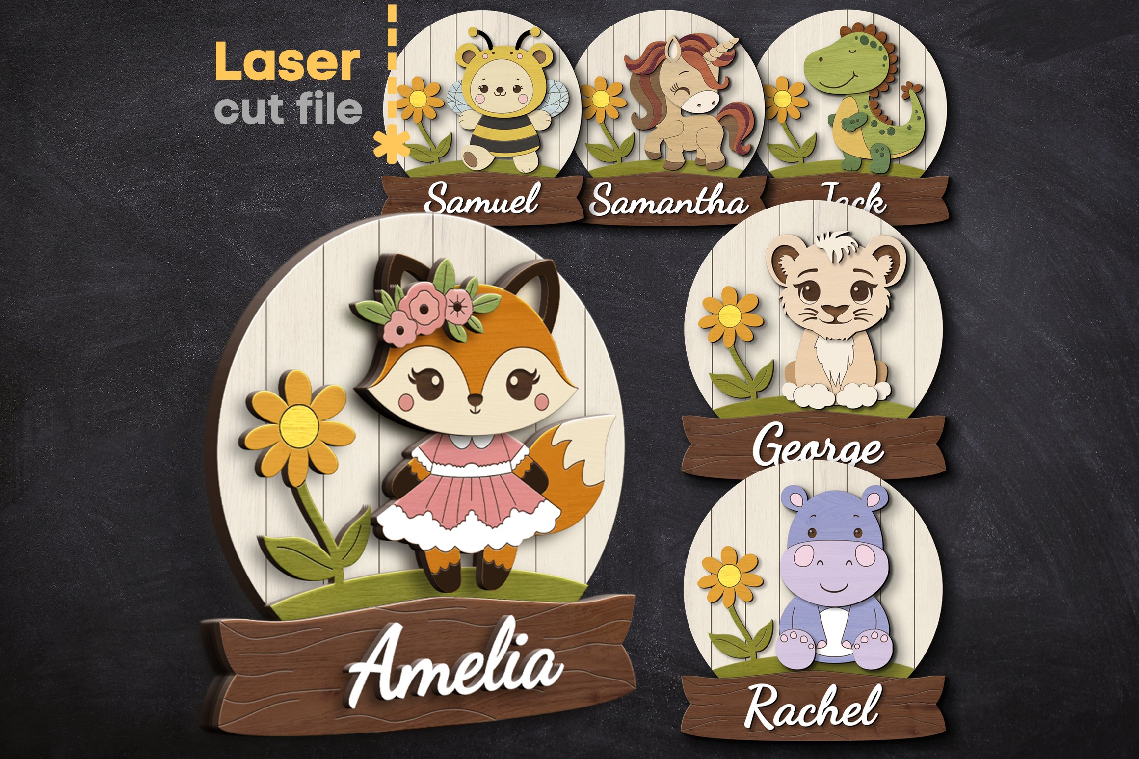 Baby Name Sign Bundle SVG laser cut file for Glowforge