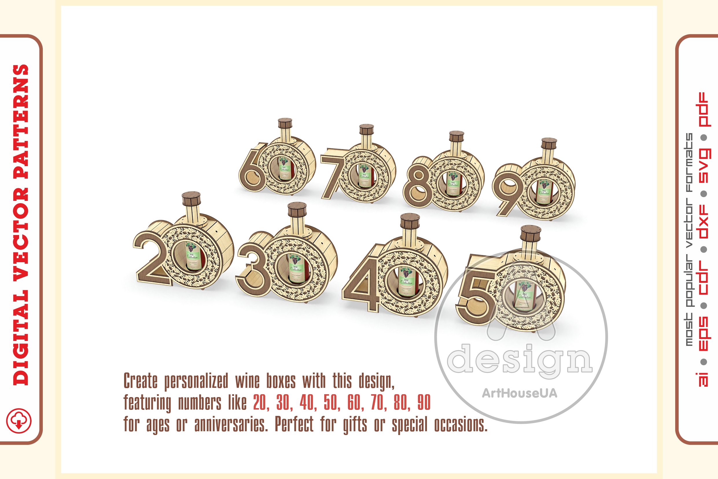 Wine Box Bundle V3 laser cutting file Glowforge ready SVG