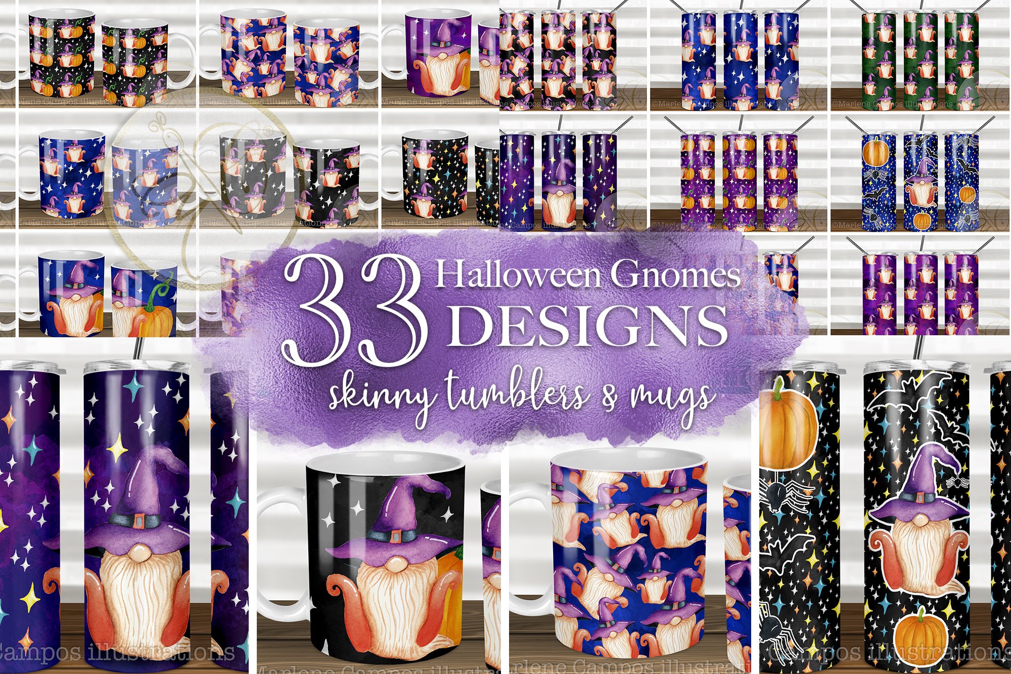 Halloween Sublimation Files/ Skinny Tumbler and Mugs/ Gnomes