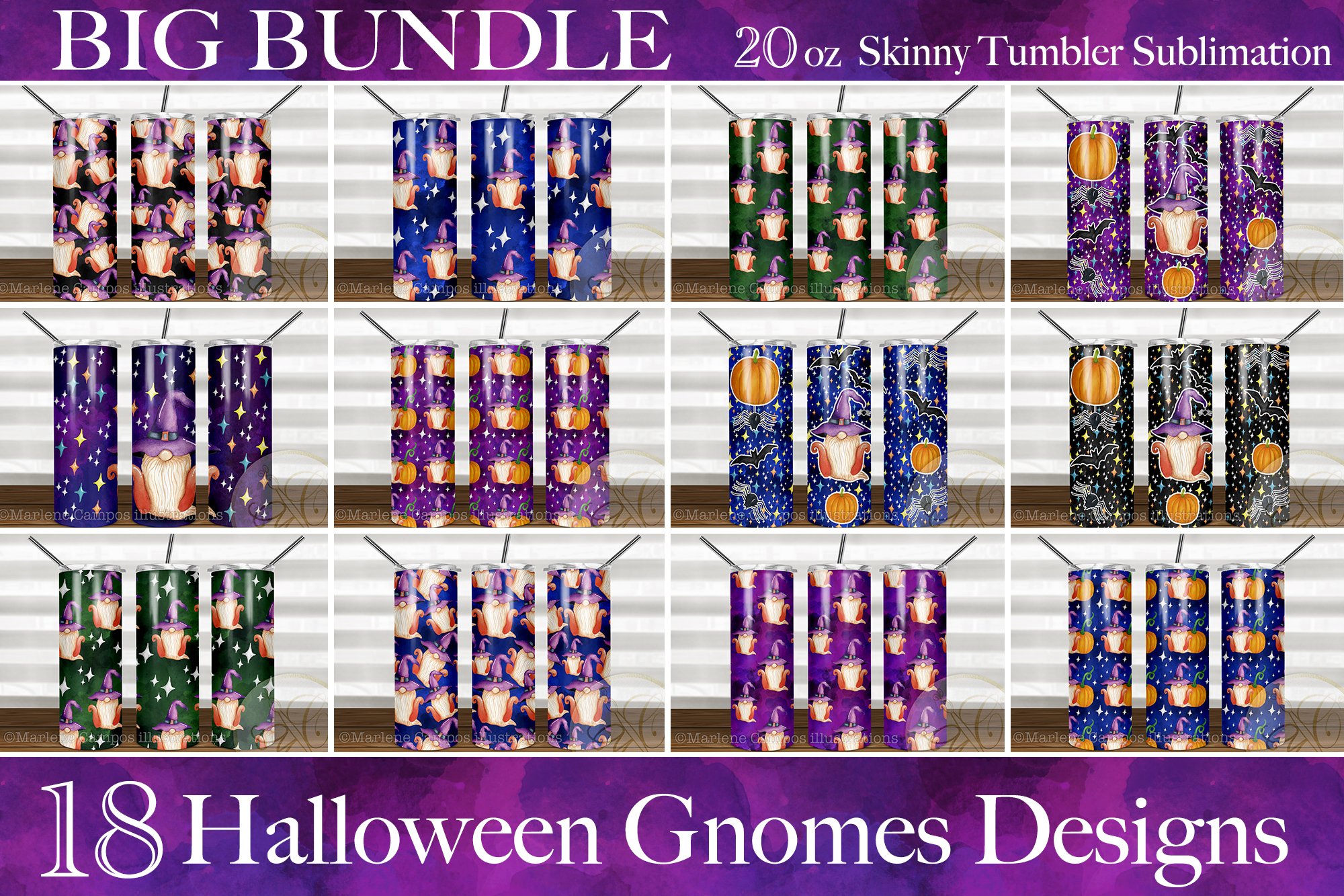 Halloween Sublimation Files/ Skinny Tumbler and Mugs/ Gnomes 3