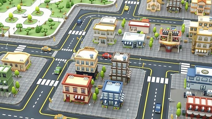 Cartoon Low Poly Modular City Pack Low-poly 3D model 2
