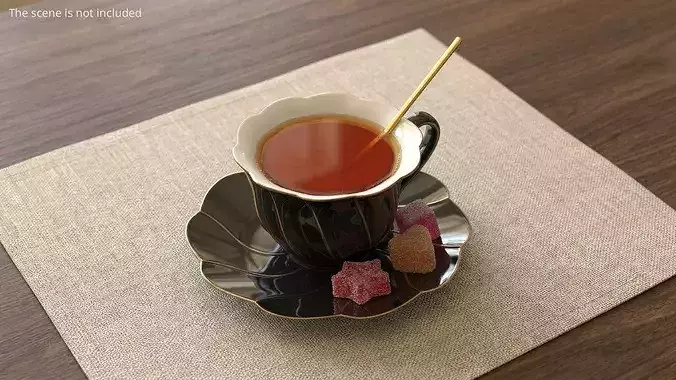 Porcelain Tea Cup with Saucer and Gumdrops Multicolor 3D model 2
