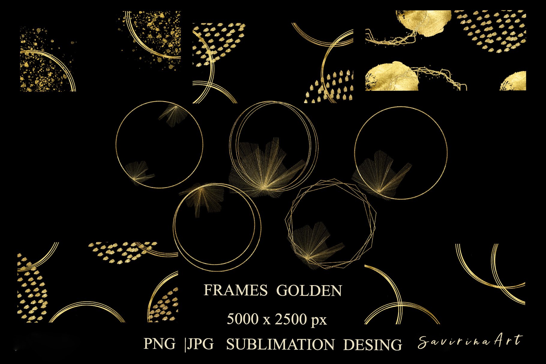 Gold Frame Geometric Gold Sublimation PNG Elegant wedding .