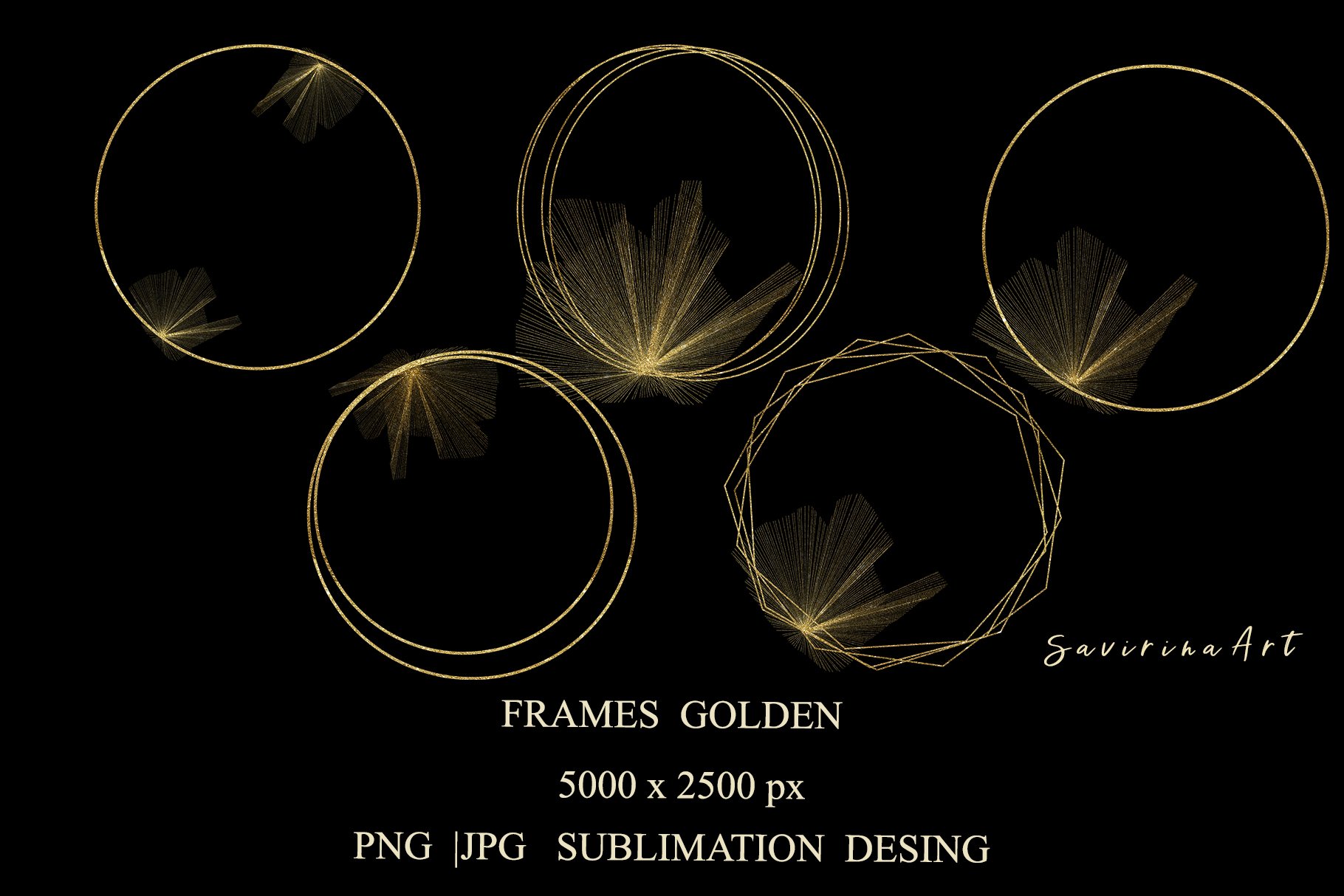 Gold Frame Geometric Gold Sublimation PNG Elegant wedding . 3