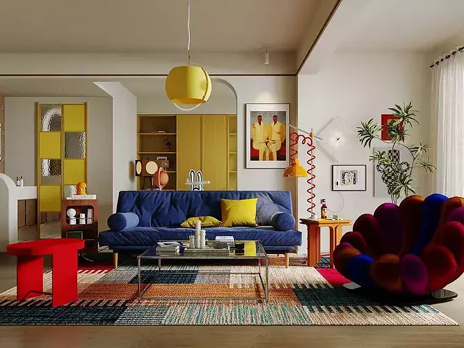 Dopamine Living Room Bauhaus Living Room  3D model 2