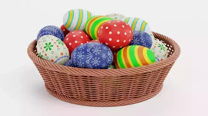 Easter Eggs in Basket - Decorative Arrangement 3D model