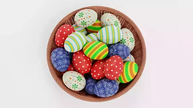 Easter Eggs in Basket - Decorative Arrangement 3D model 2
