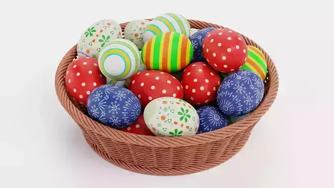 Easter Eggs in Basket - Decorative Arrangement 3D model 3