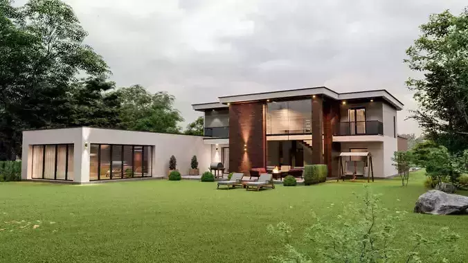 residential house with swimming pool 3D model