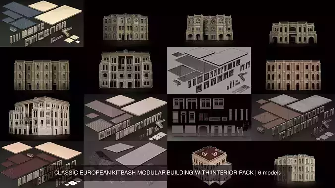 CLASSIC EUROPEAN KITBASH MODULAR BUILDING WITH INTERIOR PACK