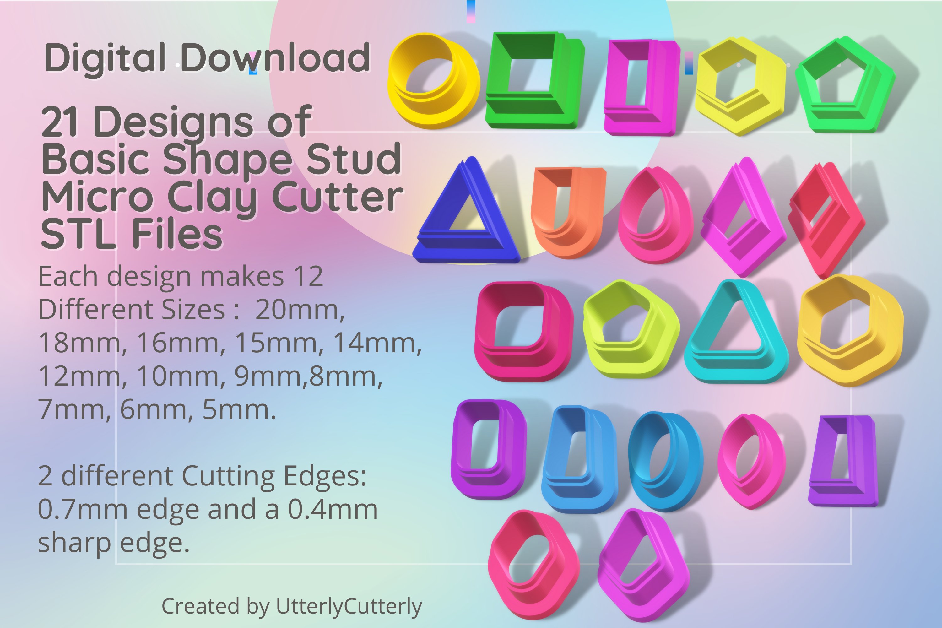 21 Designs Basic Shapes Stud Micro Clay Cutter - Cookie Cutt
