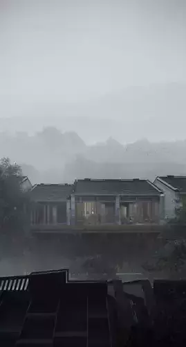 Misty Mountain Chinese Resort Village Courtyard Houses 3D model 3