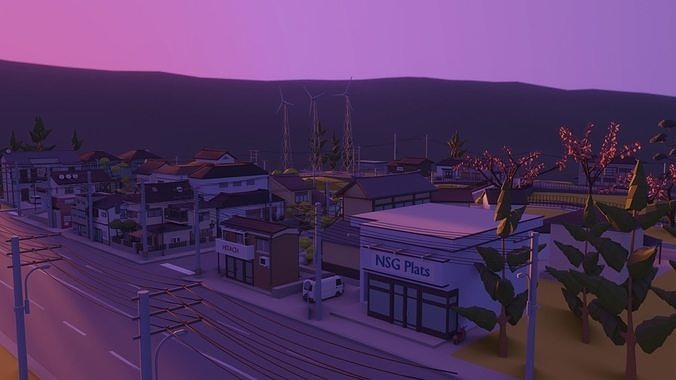 Low poly japanese town Low-poly 3D model 2