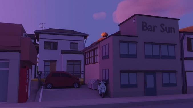 Low poly japanese town Low-poly 3D model 3
