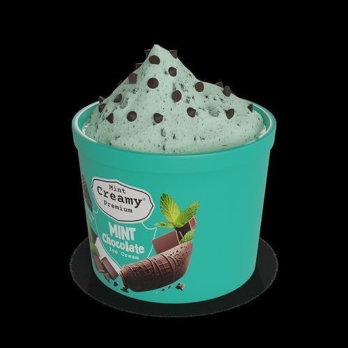Ice cream tubs Mint Chocolate Chip Ice Cream Tub 3D model 2