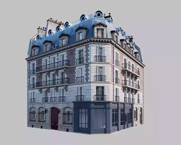 Parisian street corner Low-poly 3D model