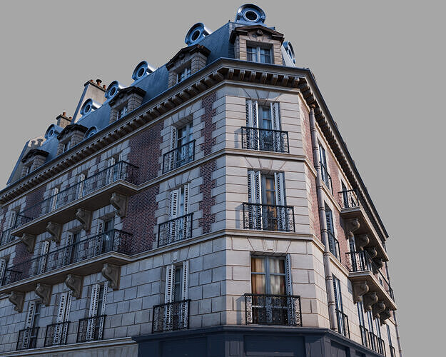 Parisian street corner Low-poly 3D model 2