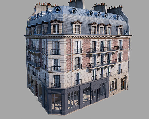 Parisian street corner Low-poly 3D model 3