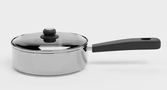 Cooking Pot V8 - Stainless Steel Kitchenware with Glass Lid 3D model 2