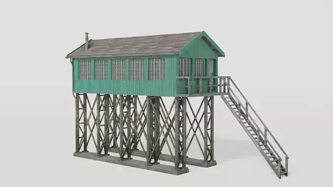 Green old gantry control tower Low-poly 3D model
