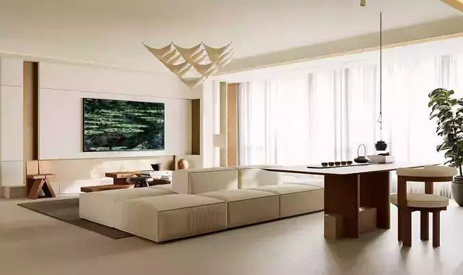 Modern minimalist living room 3D model 2