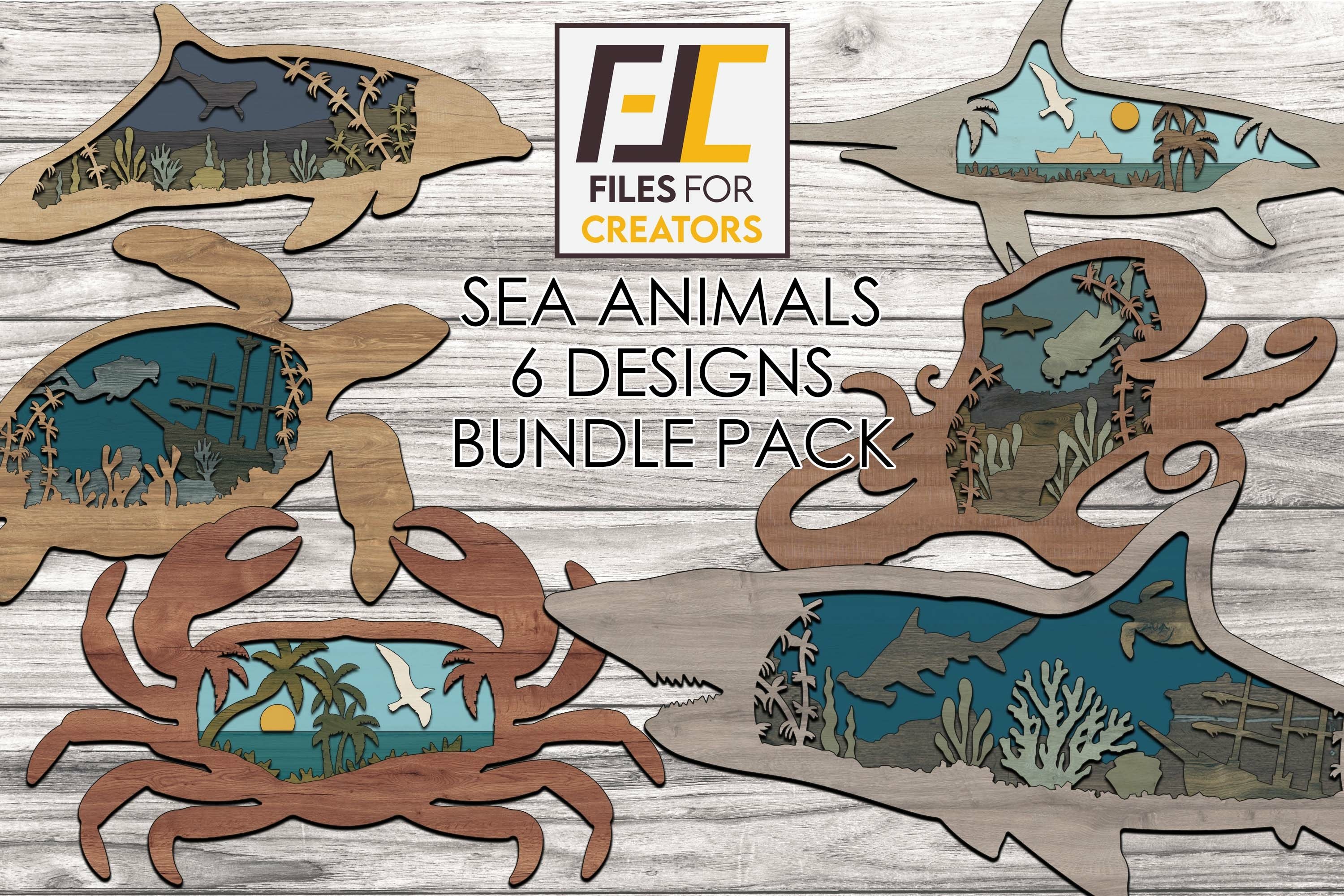 Sea / Ocean Animals Bundle pack / Multi Layer SVG DXF AI Fil