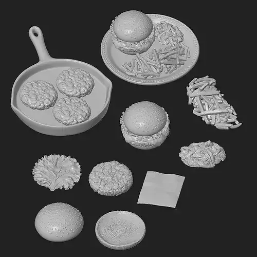 Cheeseburger and Fries Meal 3D print model