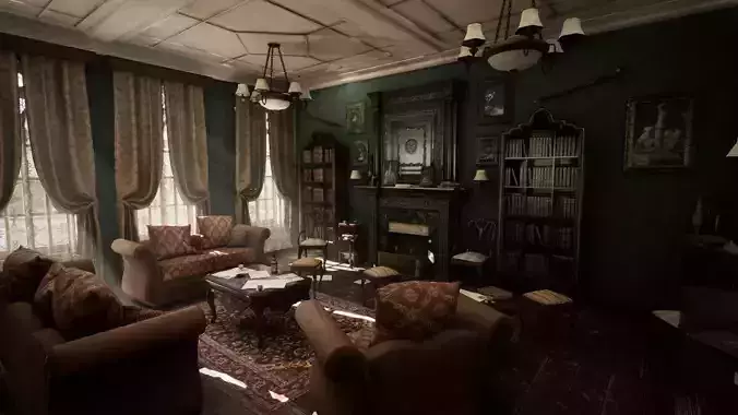 Victorian Living Room Low-poly 3D model