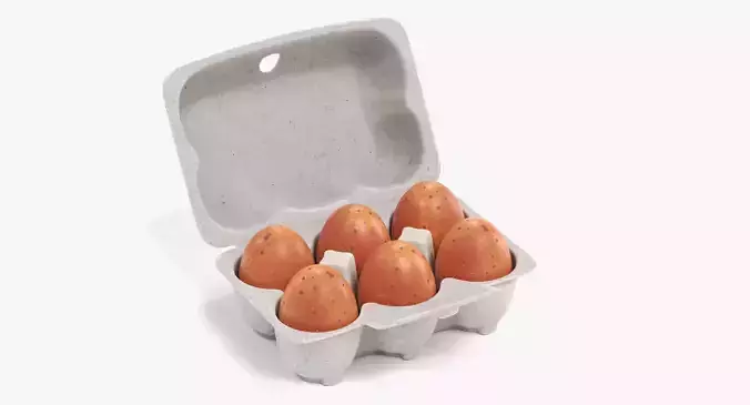 Egg Box - Openable Pulp Carton with Six Eggs - Rigged 3D model