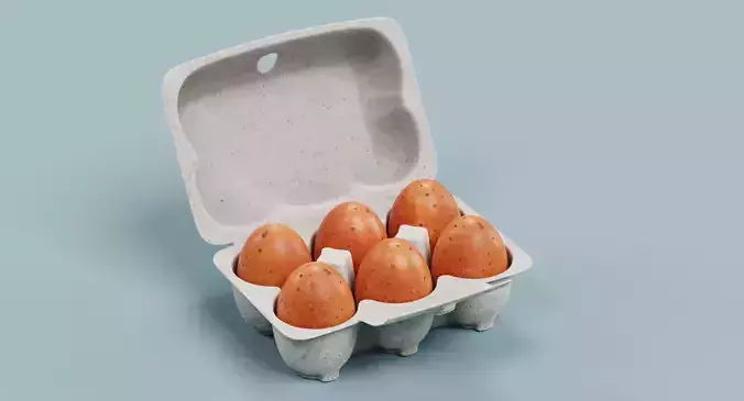 Egg Box - Openable Pulp Carton with Six Eggs - Rigged 3D model 2