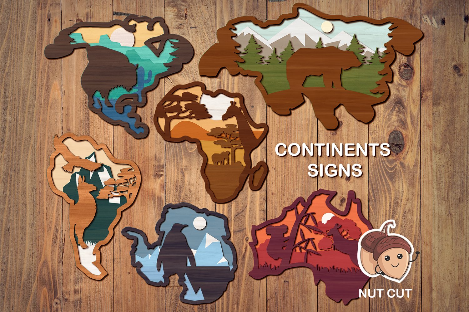 Continents Bundle SVG Laser cut files for Glowforge, Cricut