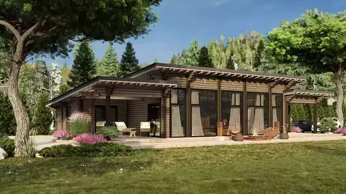 3D model of a wooden house 3D model