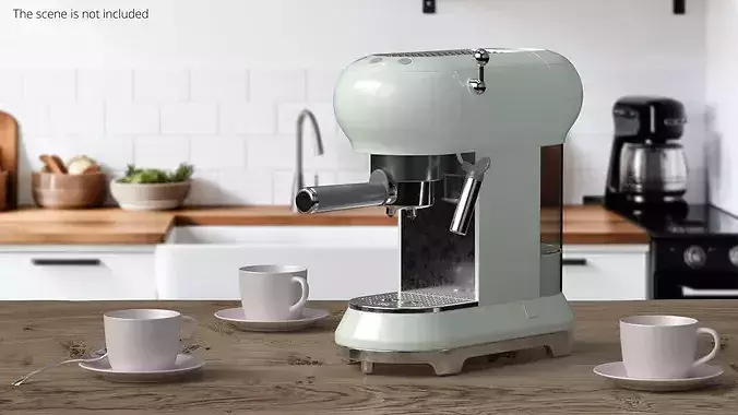 Retro Style Espresso Manual Coffee Machine Light Green 3D model 2
