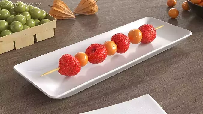 Skewer with Strawberry and Physalis 3D model 3