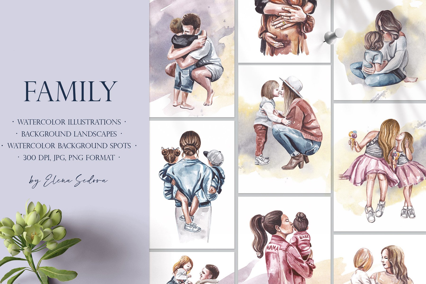 Family watercolor sublimation clipart PNG