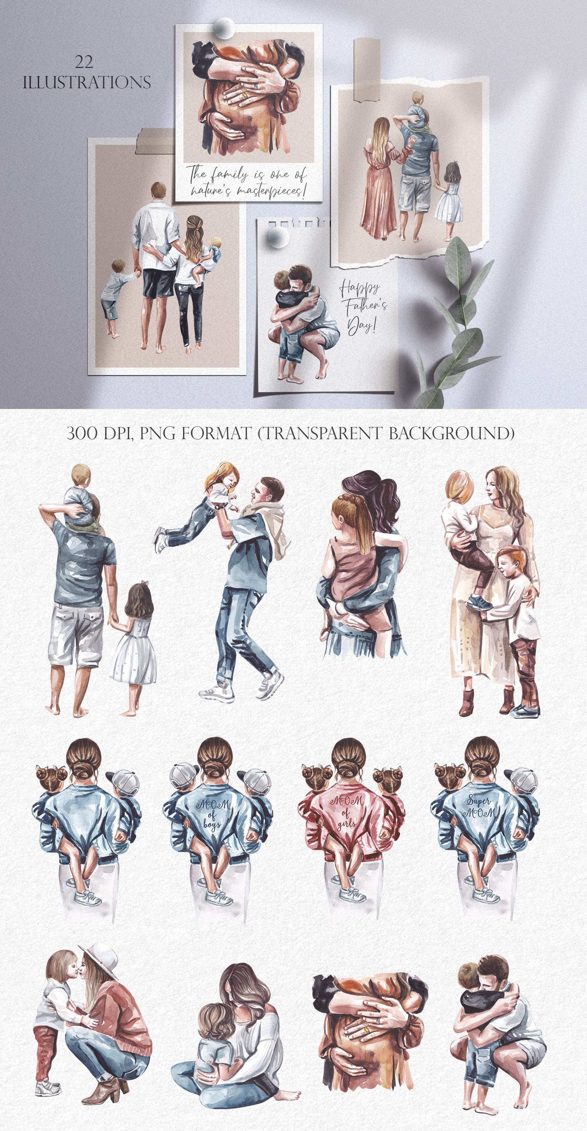 Family watercolor sublimation clipart PNG 2