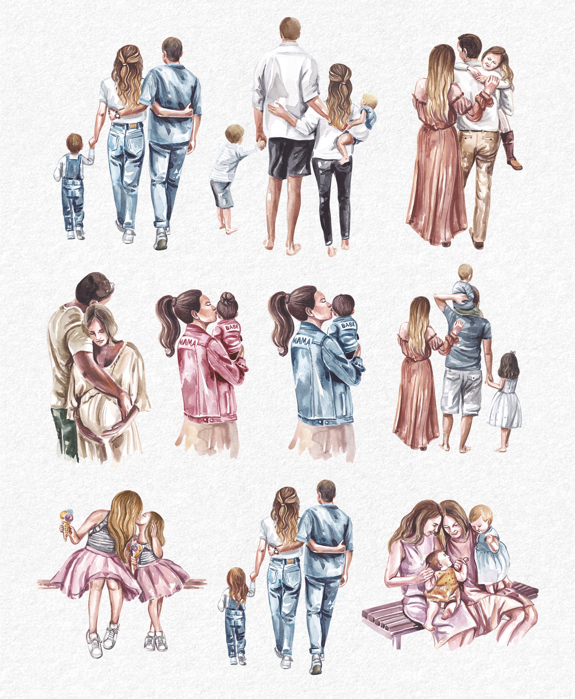 Family watercolor sublimation clipart PNG 3