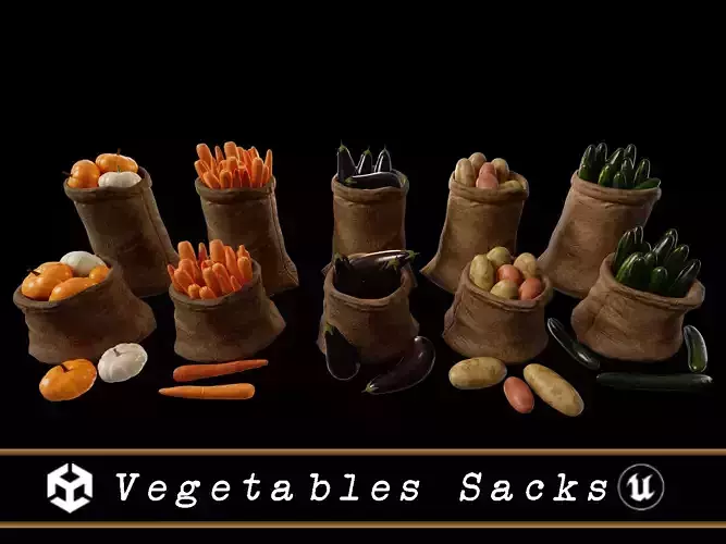 Medieval Vegetable Food Sacks 3D Model Pack