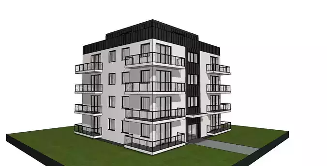 Modern Apartment Building 3D Model   Five Story Residential 3D model 2