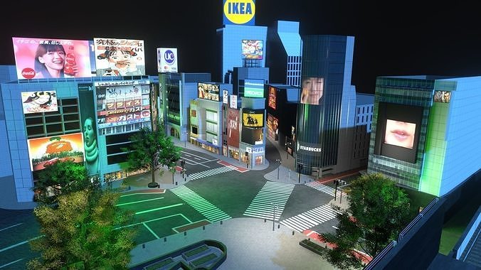 Shibuya Scramble Crossing  Shibuya City Tokyo Japan Low-poly 3D model 2