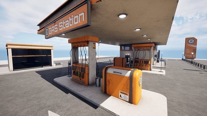 Gas Station  Low-poly 3D model 2