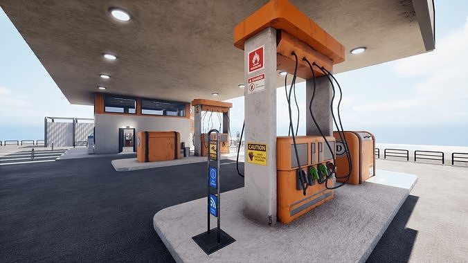 Gas Station  Low-poly 3D model 3